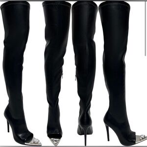 Azalea Wang “Clover” Over-the-Knee Peep-Toe Boots Size 9 Black